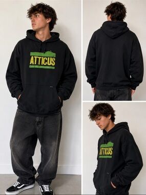 Atticus XXL Black Graphic Hoodie Y2K Skate Punk Emo Streetwear